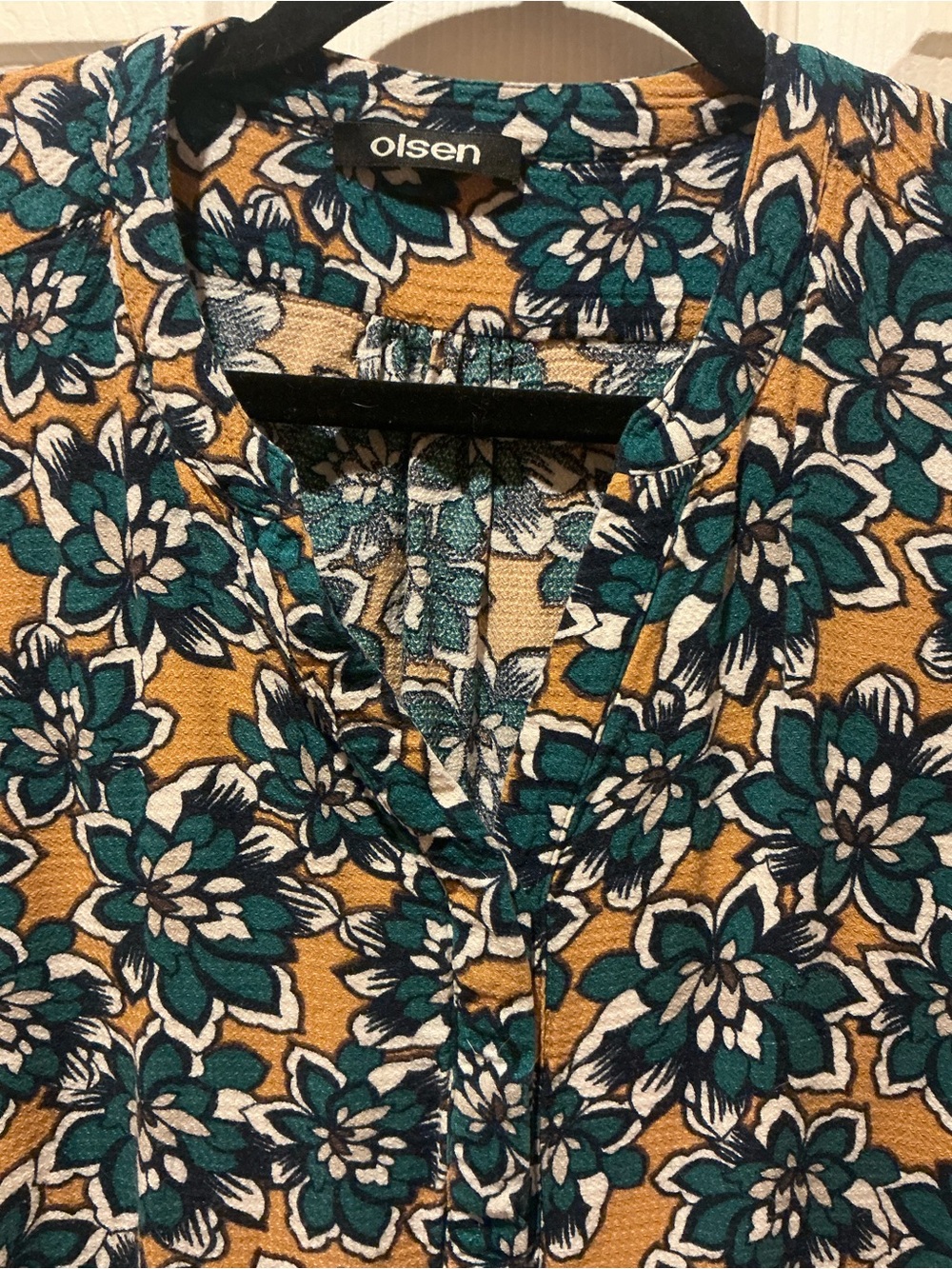 Olsen Teal Floral Henley Babydoll Tunic Top - P2P 20 - Picture 4 of 7